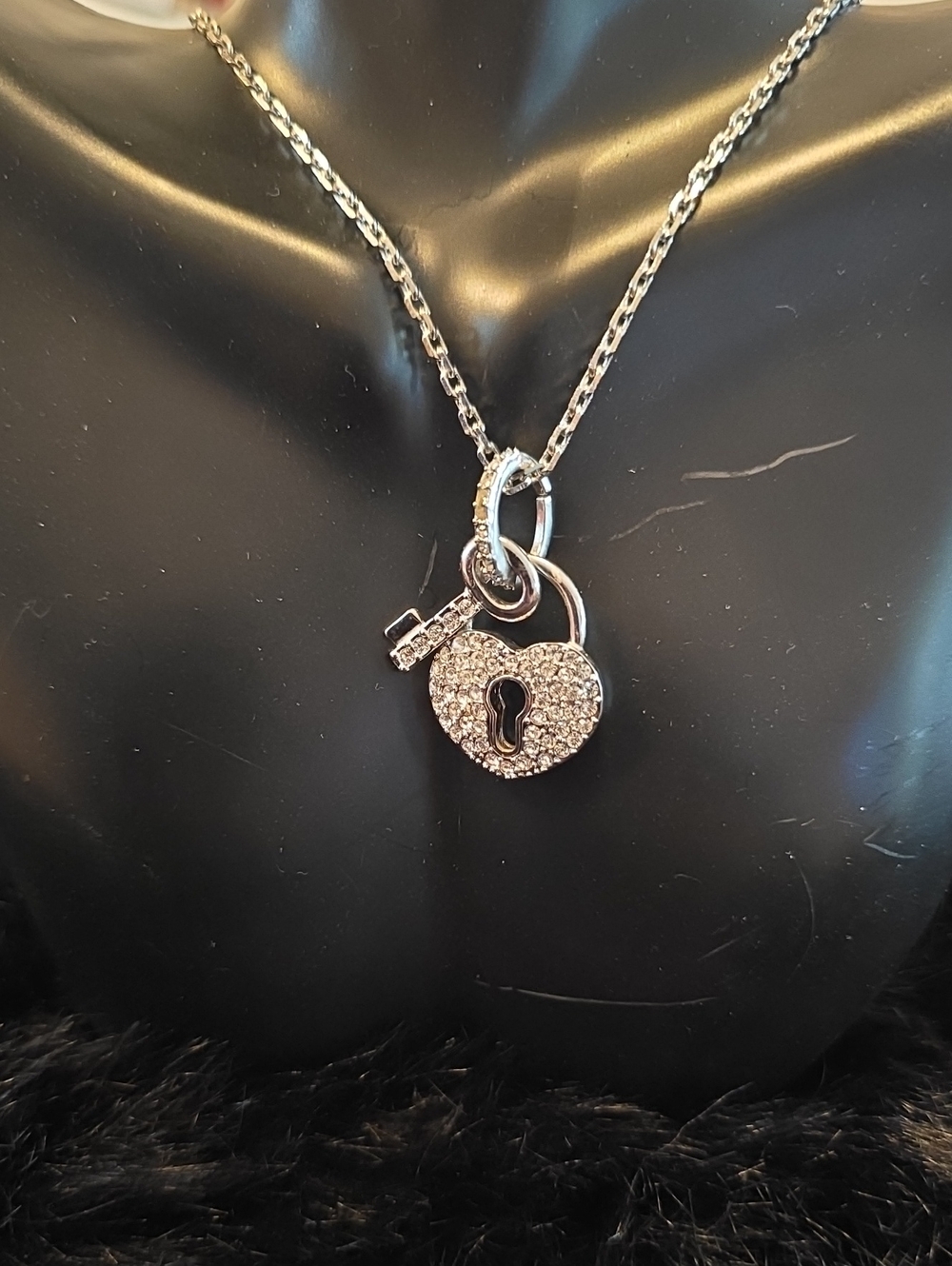Crystal Heart Padlock Pendant Necklace - Silver